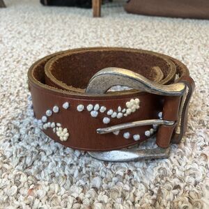 Gap Womens Leather Belt Size 32 Brown Floral String Detail Wide Boho Western